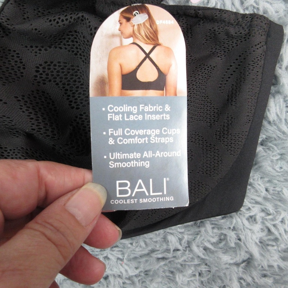 Bali Bra Womens 42D Black Coolest Smoothing Lace Underwire T-Shirt NWT - Picture 4 of 7